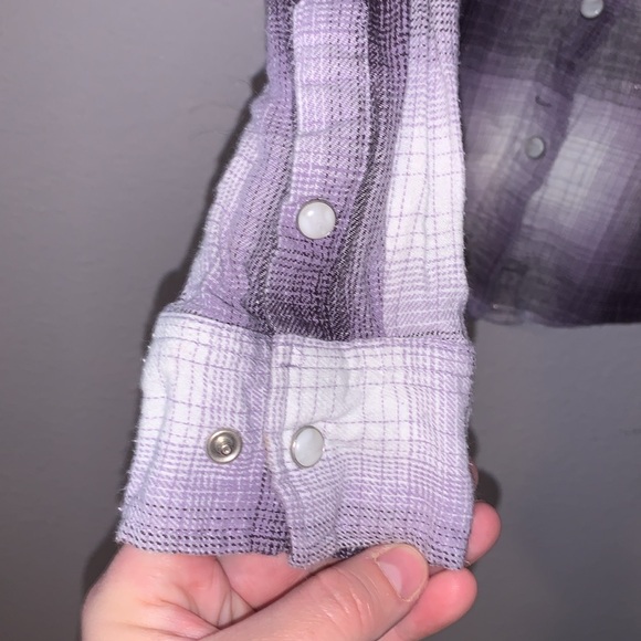 Tractr western purple plaid Pearl buttons pocket long sleeve button down shirt - Picture 4 of 8
